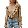 thumbnail image 1 of XFLWAM Womens Long Sleeve Ruffle Bubble Sleeve Tops Casual Loose Shirts Blouses Beige S, 1 of 9