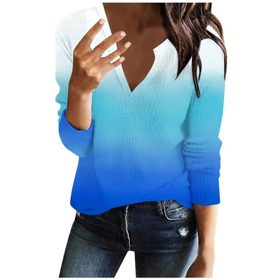 XFLWAM Womens Long Sleeve T Shirt V Neck Loose Fit Soft Waffle Knit Thermal Tops