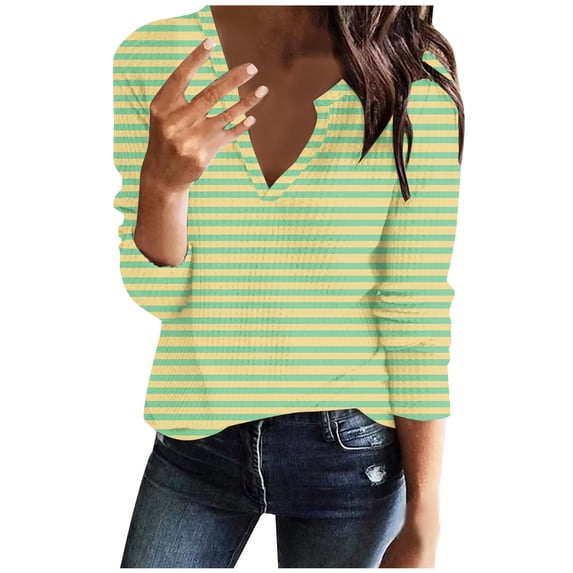 XFLWAM Womens Long Sleeve T Shirt V Neck Loose Fit Soft Waffle Knit Thermal Tops