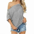 thumbnail image 1 of XFLWAM Womens Off Shoulder Tops Casual Summer Loose Batwing Button Down Short Sleeve Shirt Tunic Blouse Gray XL, 1 of 8