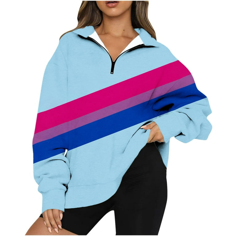 XFLWAM Womens Oversized Half Zip Pullover Color Block Long Sleeve Sweatshirt  Quarter Zip Trendy Hoodie Ouffits Teen Girls Fall Y2K Clothes Black XL 