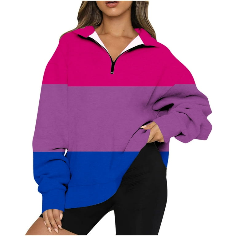 XFLWAM Womens Oversized Half Zip Pullover Color Block Long Sleeve Sweatshirt Quarter Zip Trendy Hoodie Ouffits Teen Girls Fall Y2K Clothes Multicolor