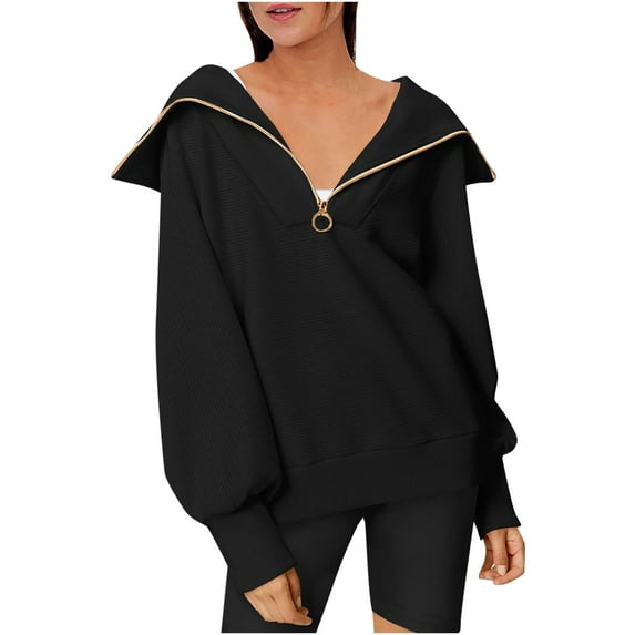 XFLWAM Womens Oversized Half Zip Pullover Sweatshirts Quarter Zip Tops for Teen Girls Fall Trendy Y2K Clothes Black XXL