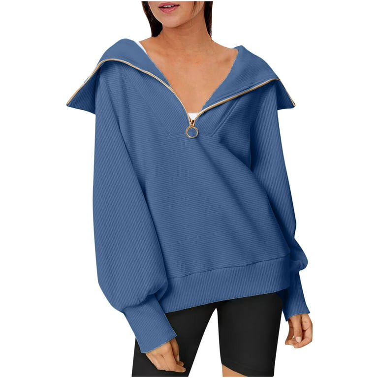 XFLWAM Women's Half Zipper Crop Pullover Sweatshirts Quarter Zip