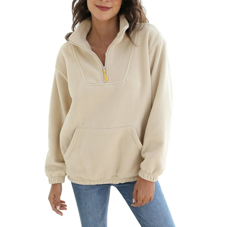 XFLWAM Womens Oversized Half Zip Sweatshirt Quarter 1/4 Zipper
