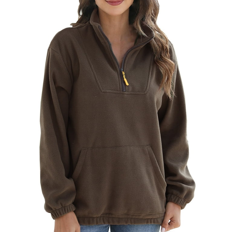 XFLWAM Womens Oversized Half Zip Sweatshirt Quarter 1 4 Zipper Long Sleeve Pocket Pullover Tops Coffee XL Walmart
