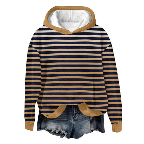 XFLWAM Womens Oversized Hoodies Pullover Striped Printing Sweatshirts Fall Long Sleeve Tops Trendy Loose Fit Outfits Brown 3XL