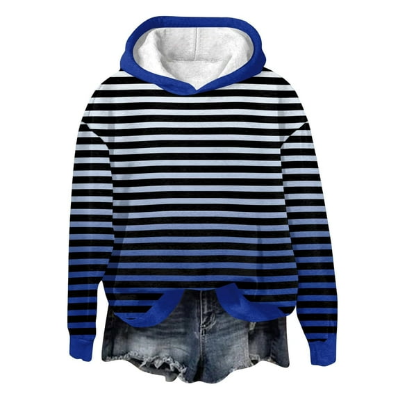 XFLWAM Womens Oversized Hoodies Pullover Striped Printing Sweatshirts Fall Long Sleeve Tops Trendy Loose Fit Outfits Dark Blue L