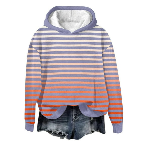 XFLWAM Womens Oversized Hoodies Pullover Striped Printing Sweatshirts Fall Long Sleeve Tops Trendy Loose Fit Outfits Purple S