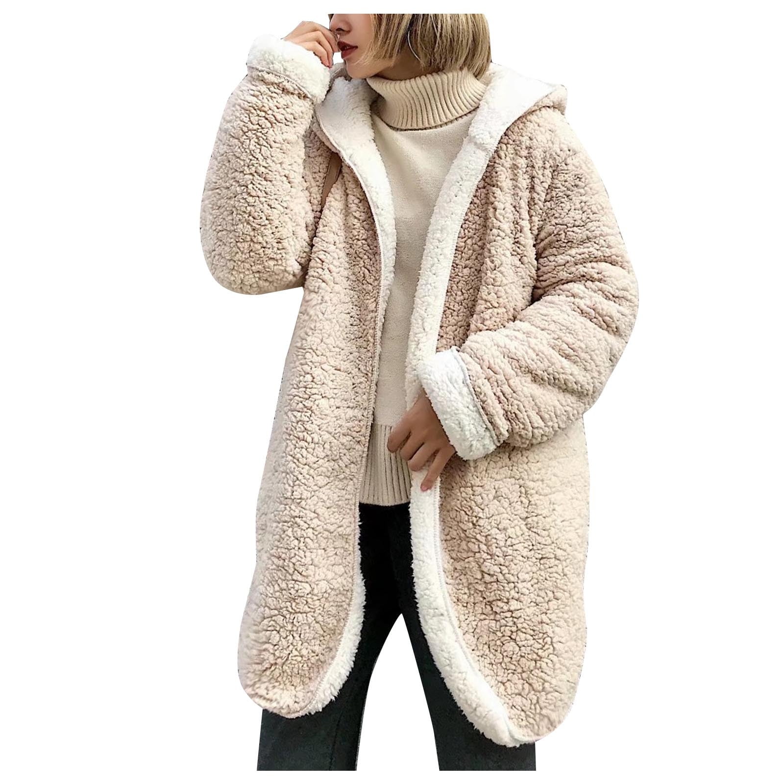 XFLWAM Womens Oversized Sherpa Jacket Fuzzy Fleece Teddy
