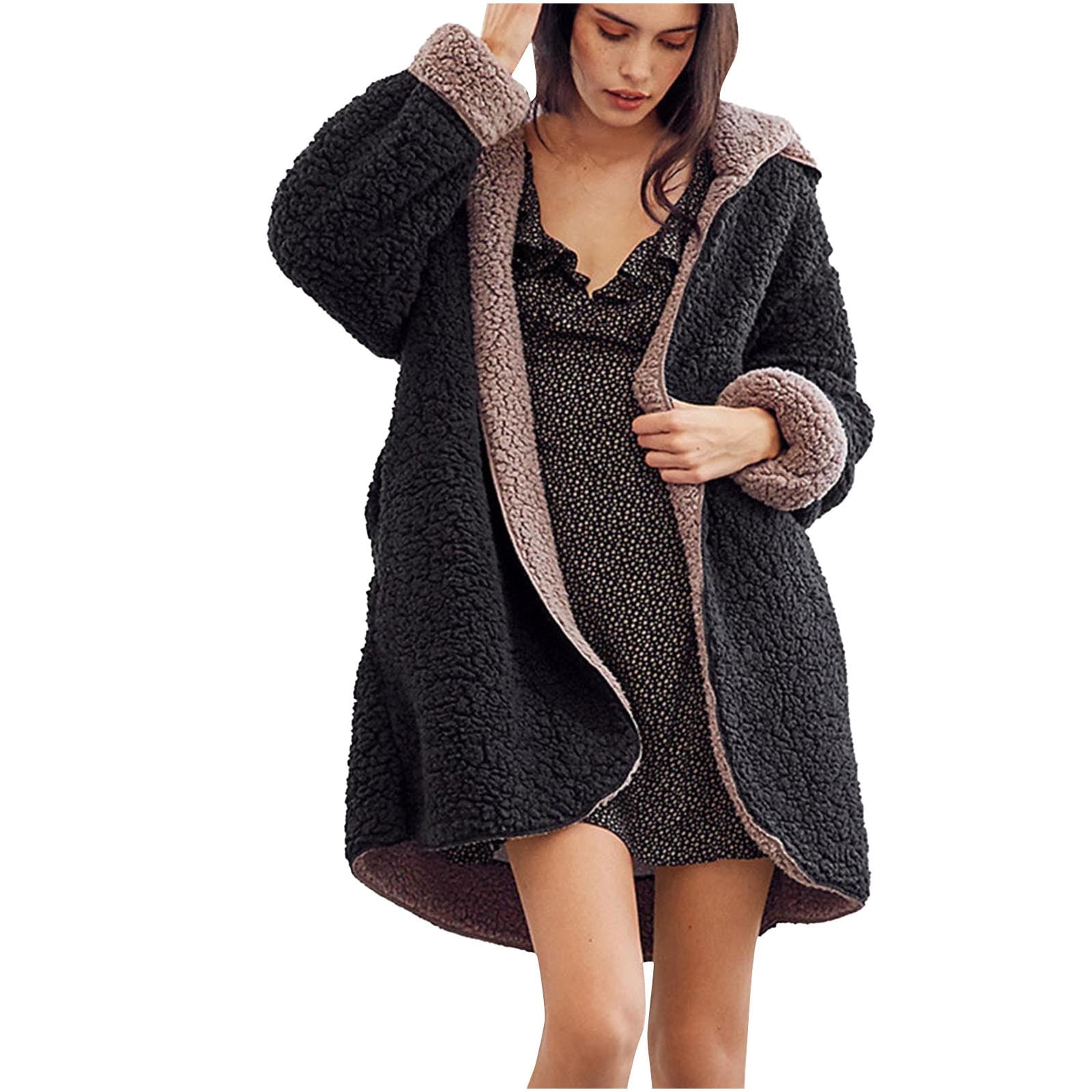 Sanshao Women's Full Zip Up Sherpa Hoodie Oversized Fluffy Coat with  Pockets Shearling Cardigan Fuzzy Fleece Jacket