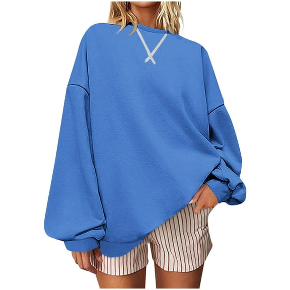 XFLWAM Womens Oversized Sweatshirt Crewneck Long Sleeve Pullover Tops Casual Loose Workout Shirts