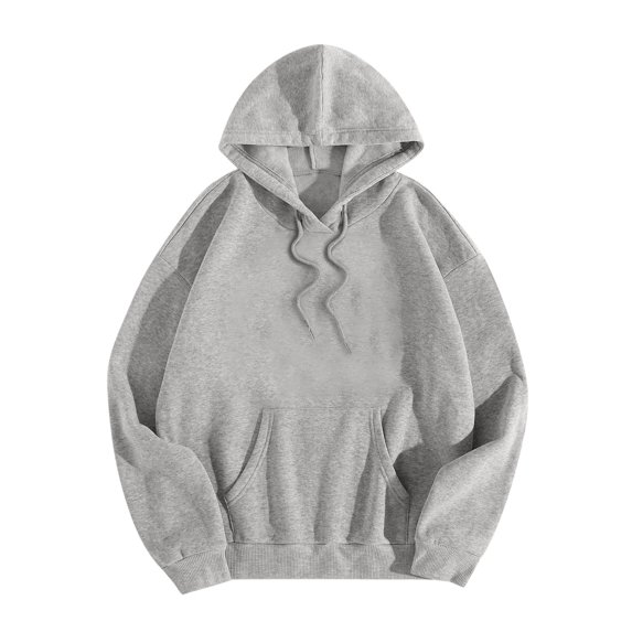 XFLWAM Womens Oversized Sweatshirts Fleece Drawstring Hoodies Casual Long Sleeve Solid Color Pullover Fall Clothes with Pocket Gray XXL