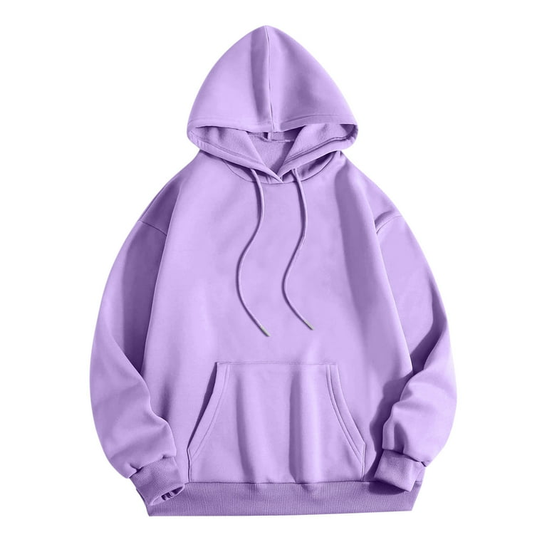 XFLWAM Womens Oversized Sweatshirts Fleece Drawstring Hoodies Casual Long Sleeve Solid Color Pullover Fall Clothes with Pocket Purple L Walmart
