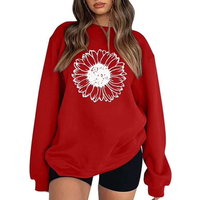 XFLWAM Womens Oversized Sweatshirts Hoodies Fleece Crew Neck Pullover Tops  Casual Comfy Fall Fashion Outfits Clothes 2023 Red XL 