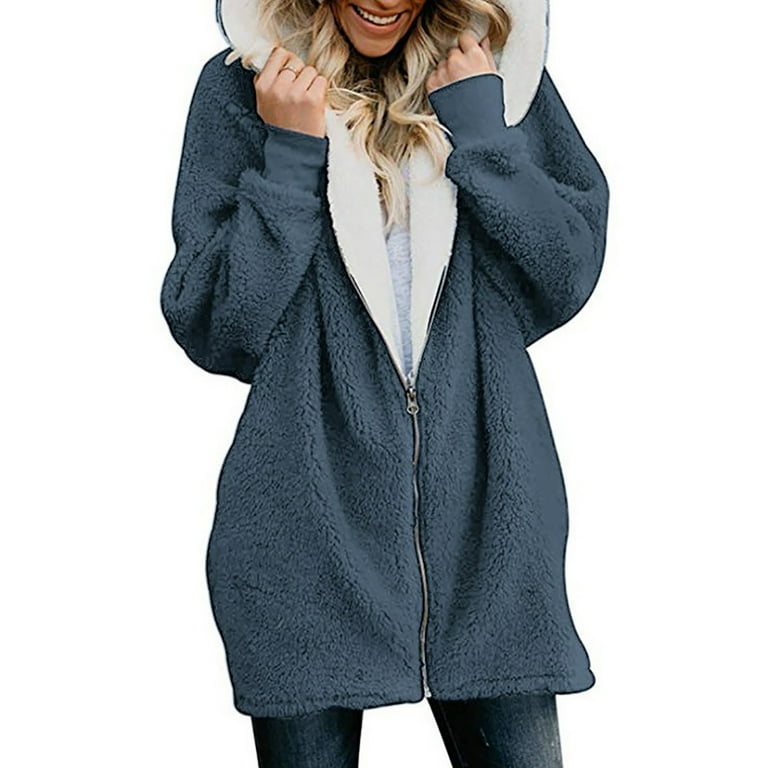 XFLWAM Womens Oversized Zip Up Sherpa Fleece Jacket with Pockets Hoodie Winter Coat Outerwear