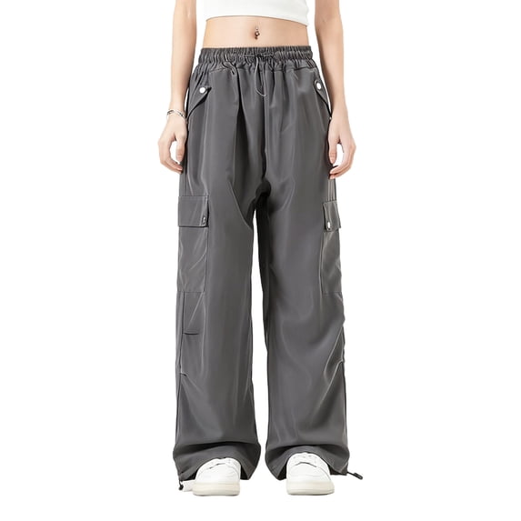 XFLWAM Womens Parachute Cargo Pants High Waisted Casual Pants Baggy Stretchy Wide Leg Y2K Streetwear Clothes