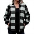 thumbnail image 1 of XFLWAM Womens Plaid Bomber Jacket Fuzzy Fleece Sherpa Long Sleeve Shacket Jackets Casual Zip Up Winter Coat with Pockets, 1 of 6