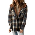 thumbnail image 1 of XFLWAM Womens Plaid Shacket Jacket Sherpa Lined Flannel Jackets Oversized Button Up Fleece Hooded Warm Coat, 1 of 7