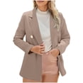 thumbnail image 1 of XFLWAM Womens Plus Size Blazer Notch Lapel Double Breasted Open Front Jackets Office Business Work Blazer Suit Jacket Khaki-1 3XL, 1 of 6