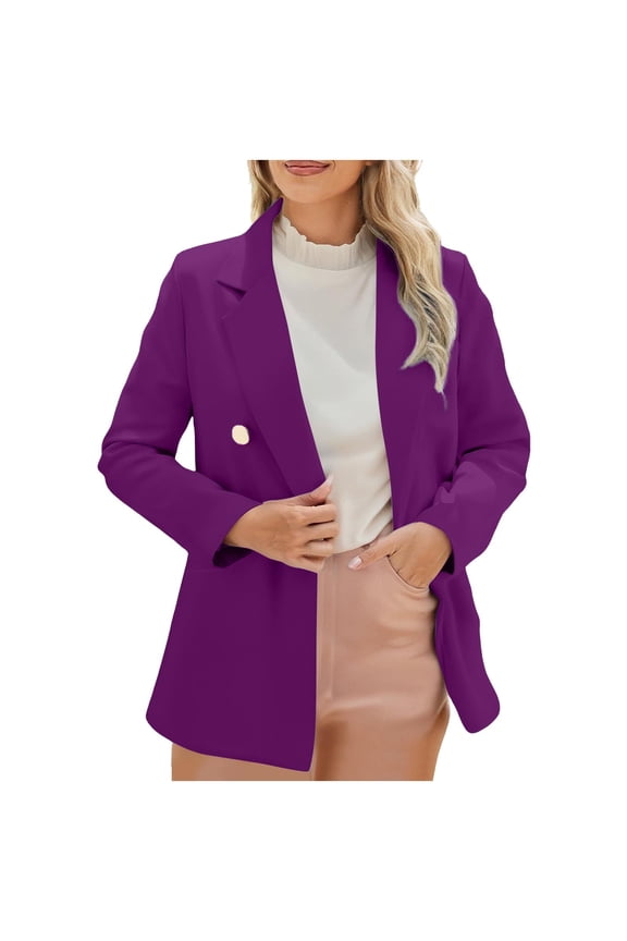 Womens Plus Size Blazer Notch Lapel Double Breasted Open Front Jackets Office Business Work Blazer Suit Jacket Purple XXL