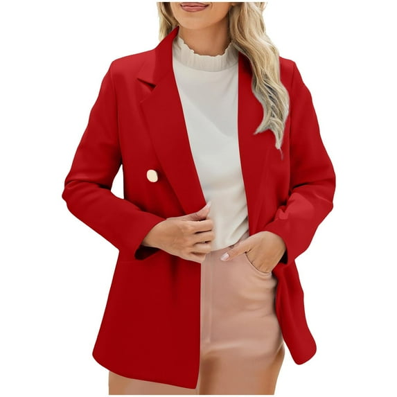 XFLWAM Womens Plus Size Blazer Notch Lapel Double Breasted Open Front Jackets Office Business Work Blazer Suit Jacket Red L