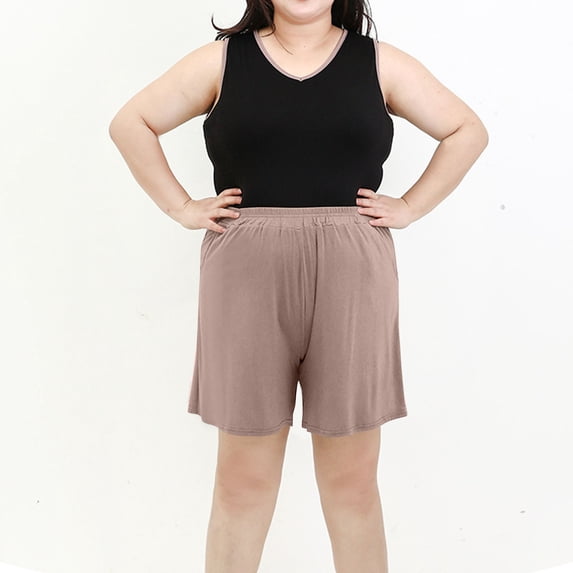 XFLWAM Womens Plus Size Shorts Casual Elastic High Waist Loose Fit Solid Color Soft Comfy Breathable Summer Shorts Lounge Beach Short Pants XL-6XL