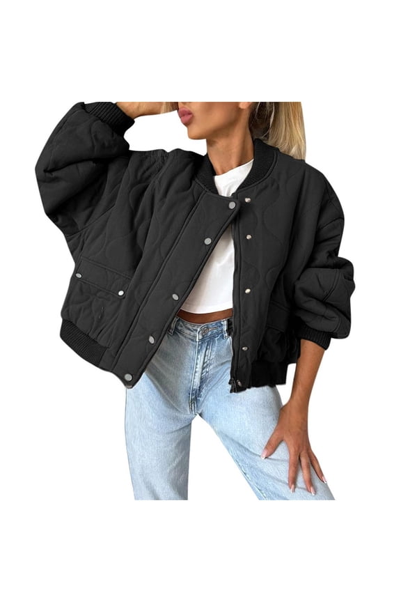 Womens Quilted Lightweight Jackets Button Down Puffer Jacket Coats Padded Outwear Mockneck Tops with Pockets L