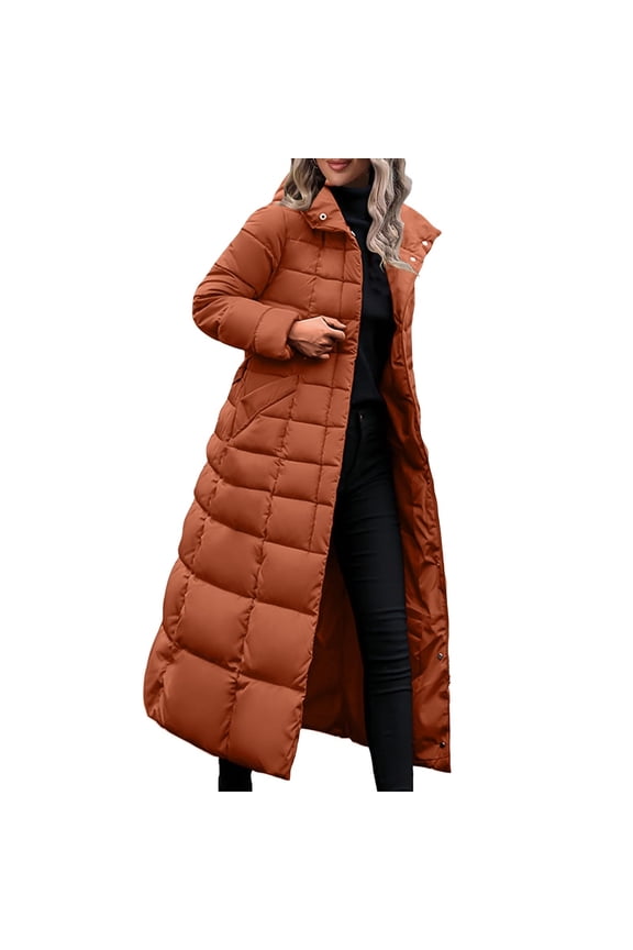 Womens Quilted Long Puffer Jackets Hooded Down Jacket Waterproof Warm Winter Maxi Length Parka Coats Brown XL