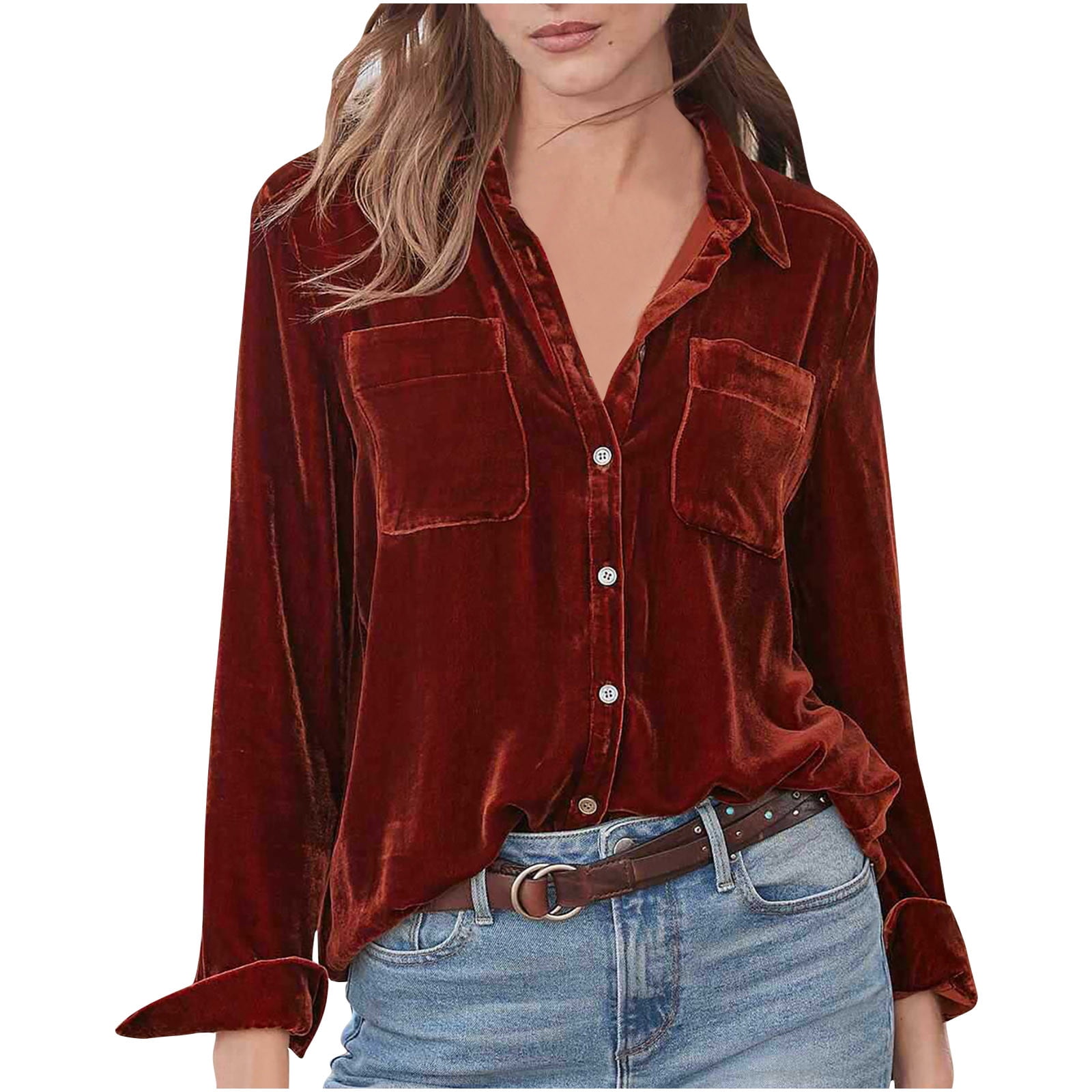 トップス Velvet Over Shirt Casual Women Velvet Tops Fashion Puff Long Sleeve Crew Neck