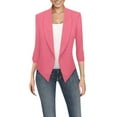 thumbnail image 1 of XFLWAM Womens Ruched 3/4 Sleeve Draped Blazers Plus Size Open Front Business Work Suit Office Blazer Jackets Casual Basic Cardigan Pink M, 1 of 1