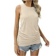 XFLWAM Womens Ruched Tank Tops Crewneck Sleeveless Tops Dressy Casual Summer Tops for Women