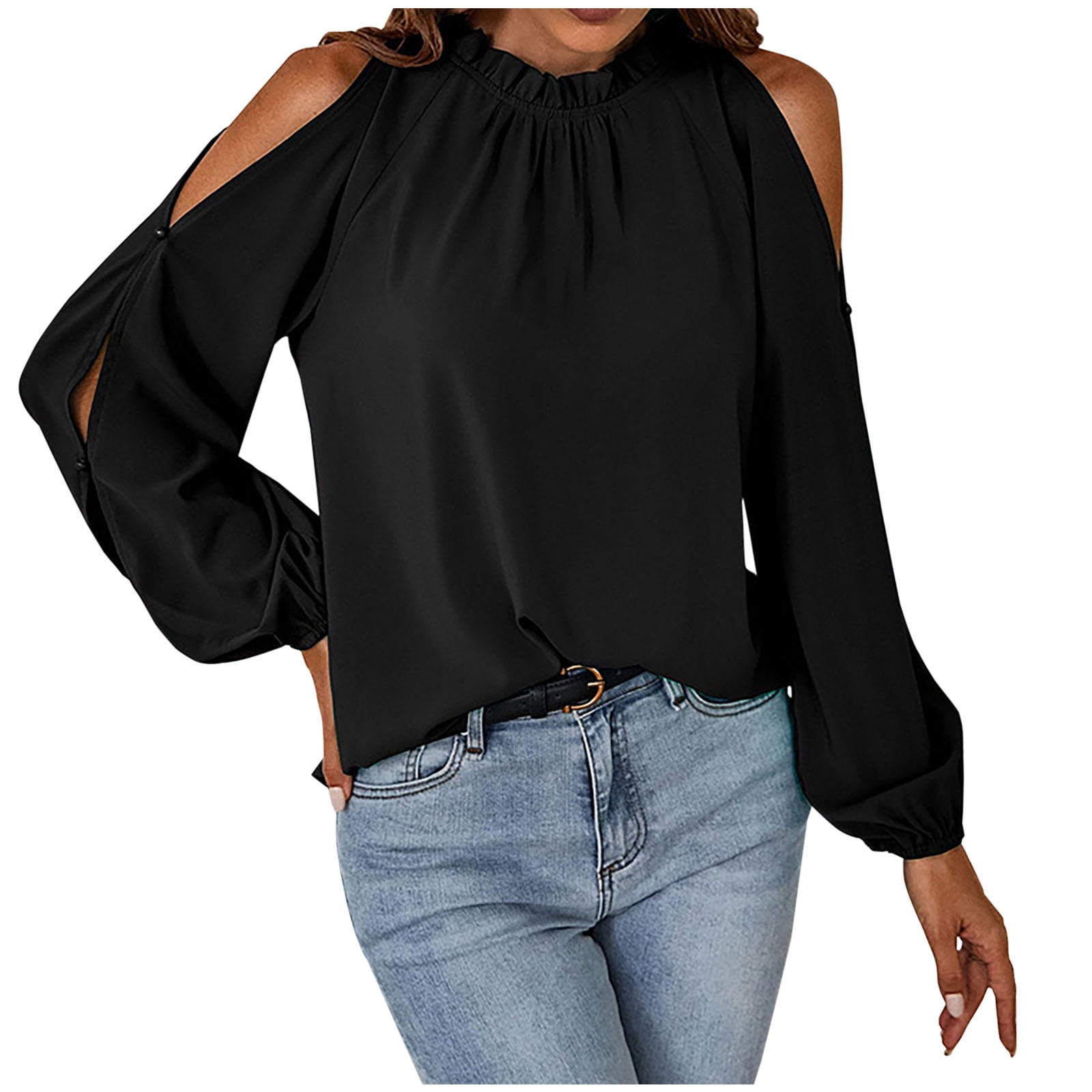 XFLWAM-Womens-Ruffle-Mock-Neck
