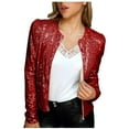thumbnail image 1 of XFLWAM Womens Sequin Jacket Casual Long Sleeve Front Zip Party Blazer Coat with Pockets Red XL, 1 of 8