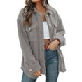 thumbnail image 1 of XFLWAM Womens Sherpa Fleece Jacket Solid Button Down Shirt Jacket Long Sleeve Shacket with Pockets Lapel Coat Gray XL, 1 of 7