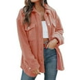 thumbnail image 1 of XFLWAM Womens Sherpa Fleece Jacket Solid Button Down Shirt Jacket Long Sleeve Shacket with Pockets Lapel Coat Pink XL, 1 of 8