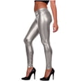 thumbnail image 1 of XFLWAM Womens Shiny Metallic Leggings Elastic High Waist Stretch Pants Stretchy Tights Lifting Up Leggings for Party Silver Free Size, 1 of 6