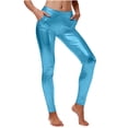 thumbnail image 1 of XFLWAM Womens Shiny Metallic Leggings High Waist Tummy Control Stretchy Tights Workout Leggings Pants Light Blue XL, 1 of 6