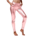 thumbnail image 1 of XFLWAM Womens Shiny Metallic Leggings High Waist Tummy Control Stretchy Tights Workout Leggings Pants Pink M, 1 of 6