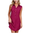 thumbnail image 1 of XFLWAM Womens Sleeveless Collared V Neck Mini Dress with Button Down Front Casual Loose Fit Solid Color Curved Hem Shirt Dress for Daily Wear, 1 of 9