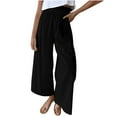 thumbnail image 1 of XFLWAM Womens Smocked Ruffle High Waisted Wide Leg Pants Casual Loose Yoga Sweatpants Lounge Pajamas with Pockets Black M, 1 of 5