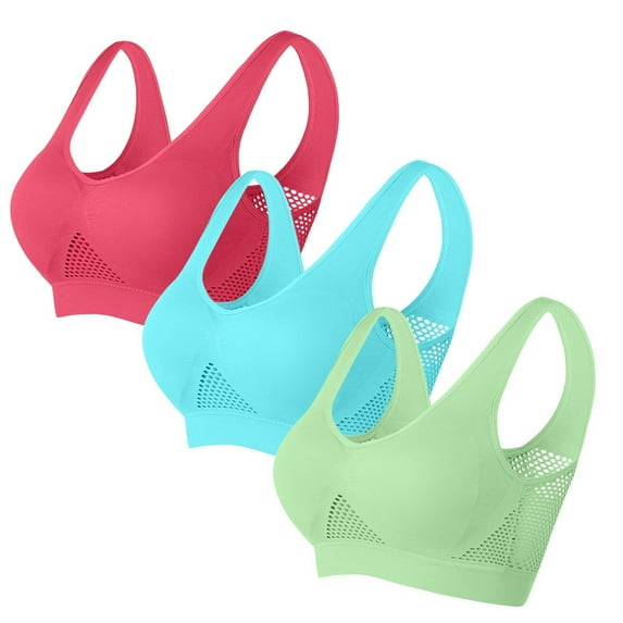 XFLWAM Womens Sports Bras Multipack, Full Coverage Pushup Breathable Bras Seamless Wireless Yoga Bra with Removable Pads 3 Pack