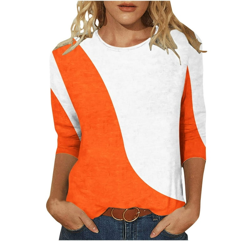 XFLWAM Womens Summer Color Block Tops Fashion 3/4 Sleeve Casual T