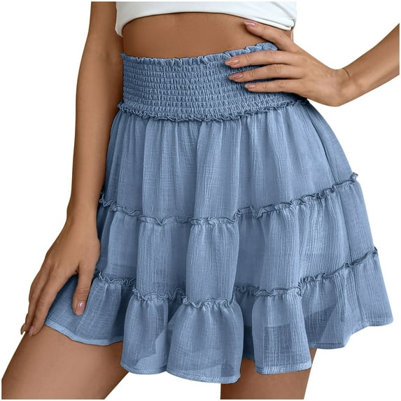 XFLWAM Womens Summer Flowy Mini Skorts Skirts High Waist Ruffle Tiered Casual Cute Boho Beach Short Skirts Built-in Shorts