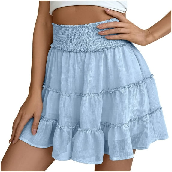 XFLWAM Womens Summer Flowy Mini Skorts Skirts High Waist Ruffle Tiered Casual Cute Boho Beach Short Skirts Built-in Shorts