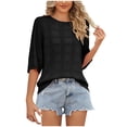 thumbnail image 1 of XFLWAM Womens Summer Short Sleeve Sweaters Tops Crew Neck Hollow Out Pullover Shirt Lightweight Knit Sweater Blouse Black XL, 1 of 5