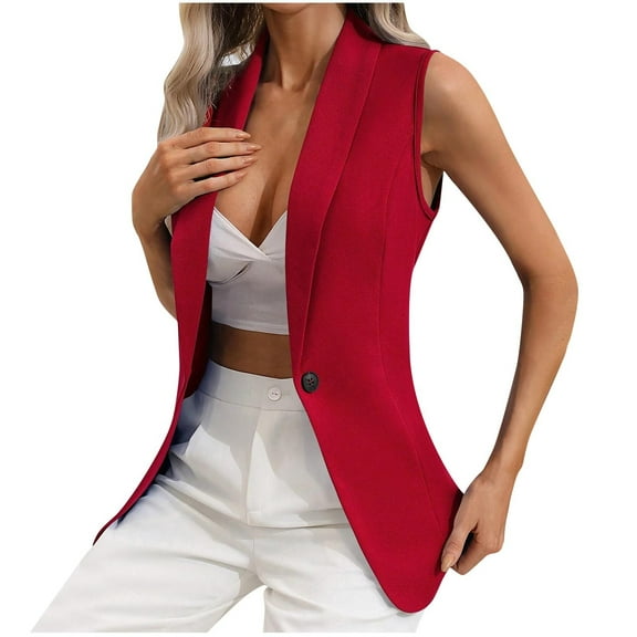 XFLWAM Womens Summer Sleeveless Blazer Jackets for Women Business Lightweight Fashion Casual Open Front Work Office Vest Tops Red M