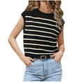 thumbnail image 1 of XFLWAM Womens Summer Sweater Vest Cap Sleeve Crew Neck Striped Tank Top Casual Sleeveless Knit Cropped Tops, 1 of 1