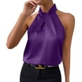 thumbnail image 1 of XFLWAM Womens Summer Tank Tops Satin Silk Halter Tank Top Sleeveless Tie Mock Neck Blouses Business Dressy Work Shirts, 1 of 6