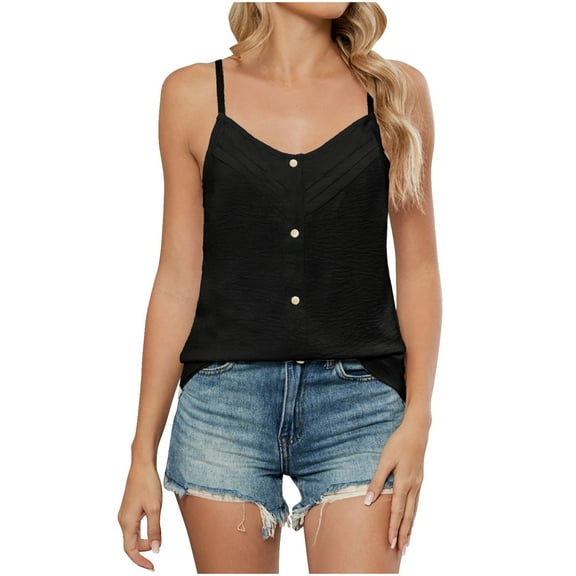 XFLWAM Womens Summer Tank Tops V Neck Pleated Sleeveless Camisole Casual Loose Spaghetti Strap Flowy Shirts Cami Tops